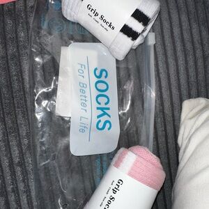 White and Pink Grip Socks